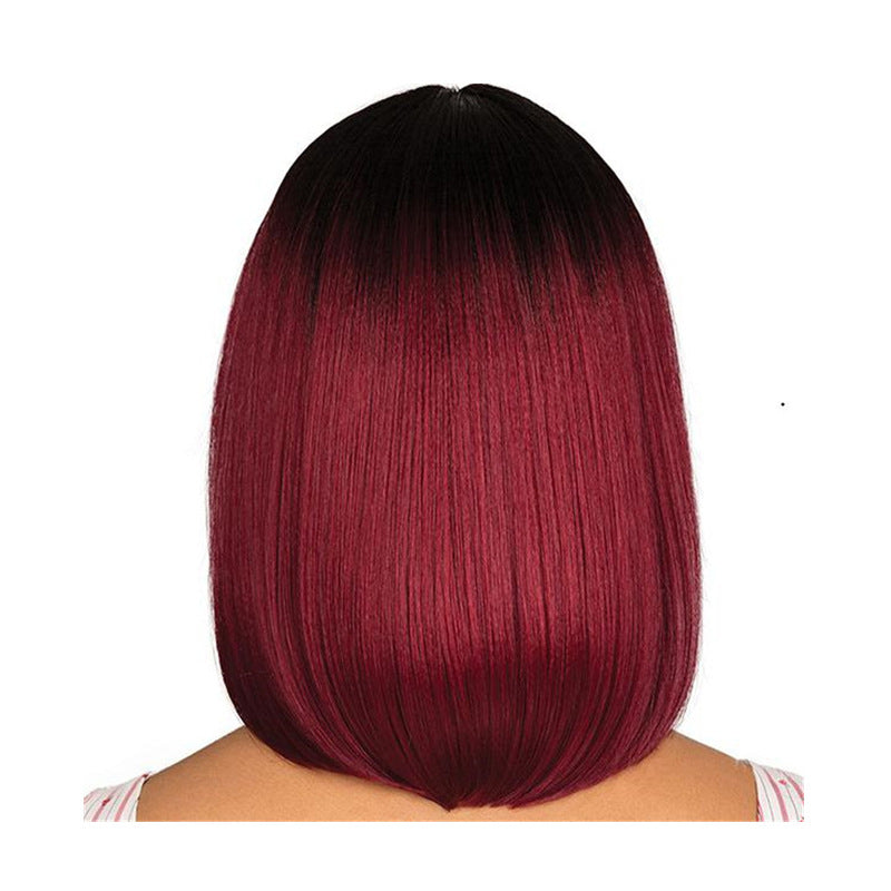 Wig Women&#039;s Short Straight Hair Black Gradient Wine Red Bobo Head