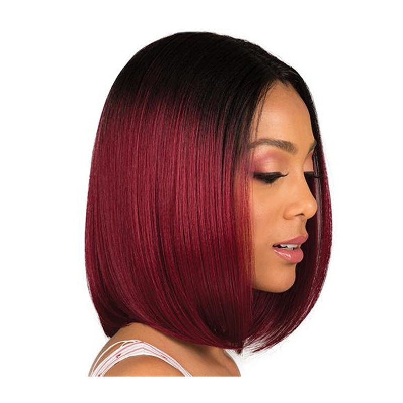 Wig Women&#039;s Short Straight Hair Black Gradient Wine Red Bobo Head