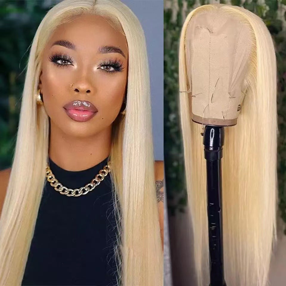 Lace Wig Hair Wigs 13*4 Ladies Long Straight Hair Light Golden High Temperature Silk Chemical Fiber Hair