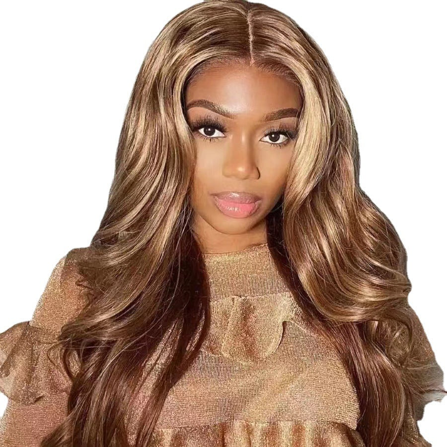 Women&#039;s Fashion Brown Dyed Long Curly Hair Middle Split Wig