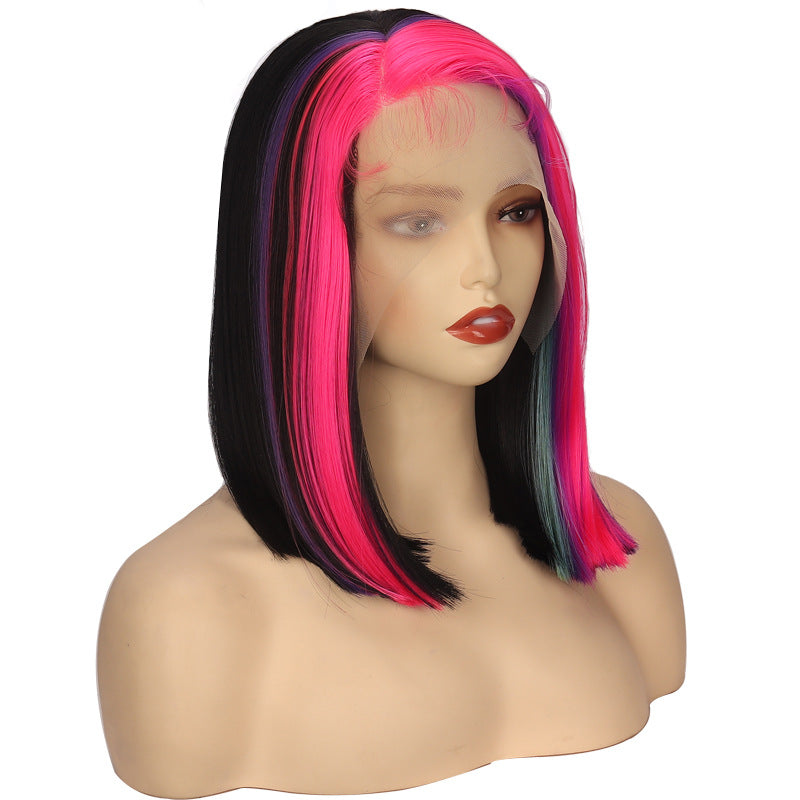 Wig Hand-woven Front Lace Color Chemical Fiber Wig Headgear High Temperature Silk Xuchang Factory One Drop