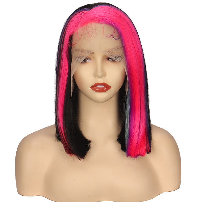 Wig Hand-woven Front Lace Color Chemical Fiber Wig Headgear High Temperature Silk Xuchang Factory One Drop