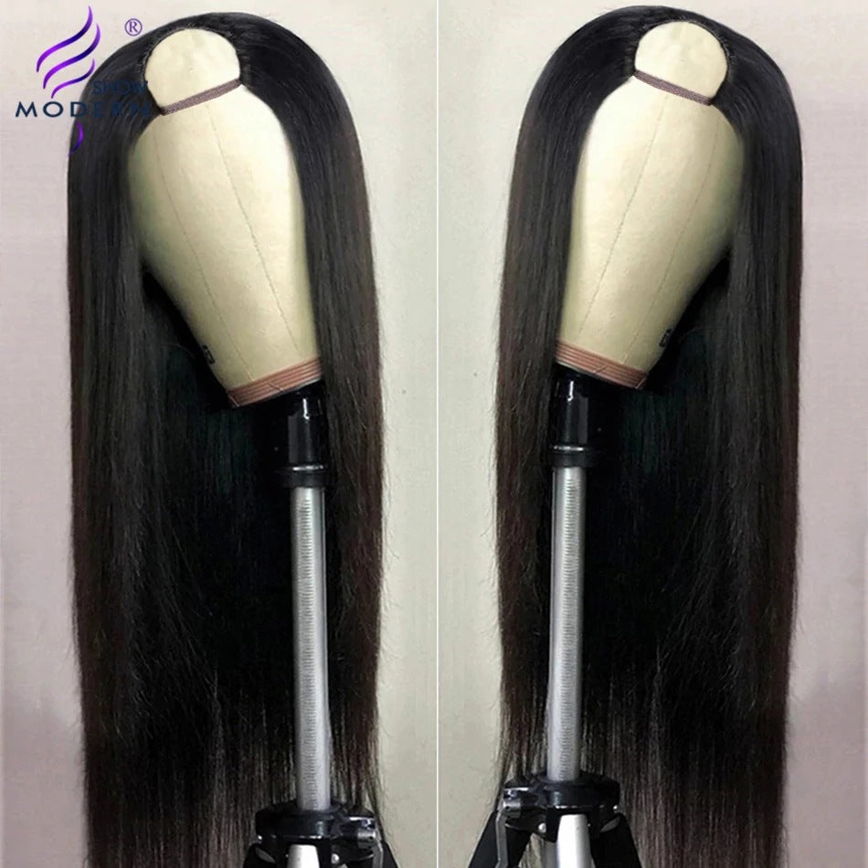 U-shaped Wig Brazil Mechanism Foreign Trade Europe And The United States 150% Density Remy Black Female Human Hair Wig Long Straight Hair