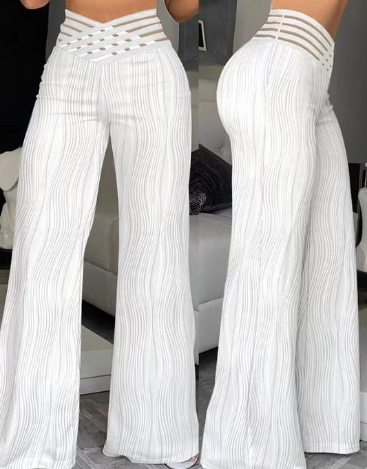 High Waist Casual Pants Draping Pleated Hollow Water Ripple Wide Leg Pants