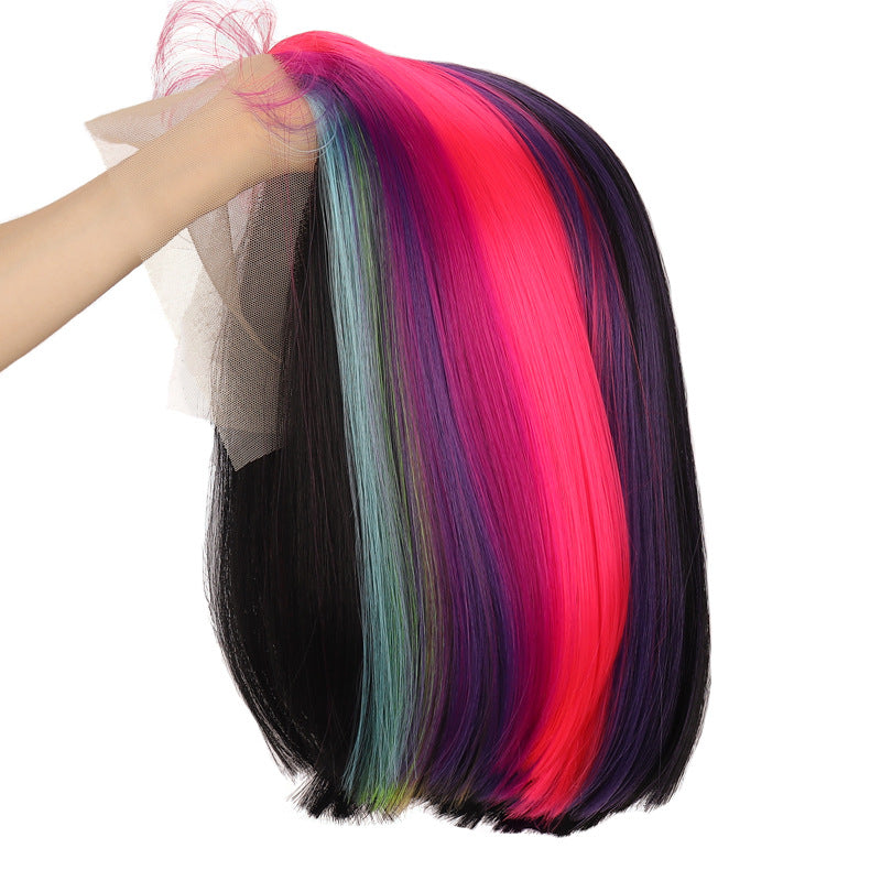 Wig Hand-woven Front Lace Color Chemical Fiber Wig Headgear High Temperature Silk Xuchang Factory One Drop