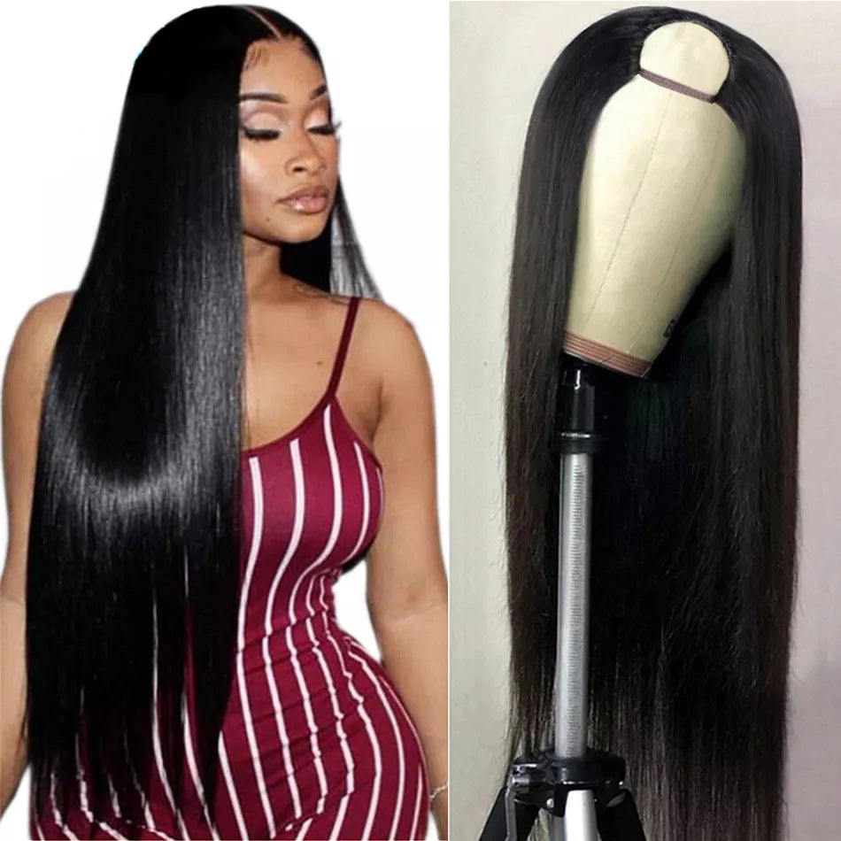 U-shaped Wig Brazil Mechanism Foreign Trade Europe And The United States 150% Density Remy Black Female Human Hair Wig Long Straight Hair