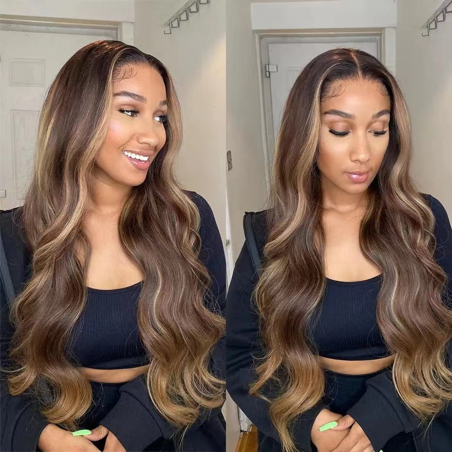 Women&#039;s Fashion Brown Dyed Long Curly Hair Middle Split Wig