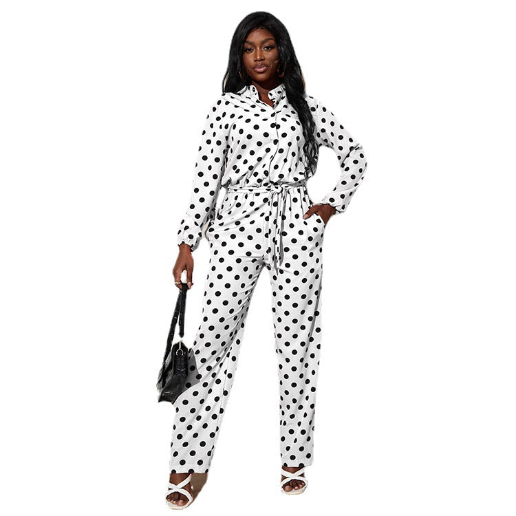 Wave Point Jumpsuit Women Amazon Cross-border Autumn Explosions Fashion Printing Casual Long Sleeve Jumpsuit Tide